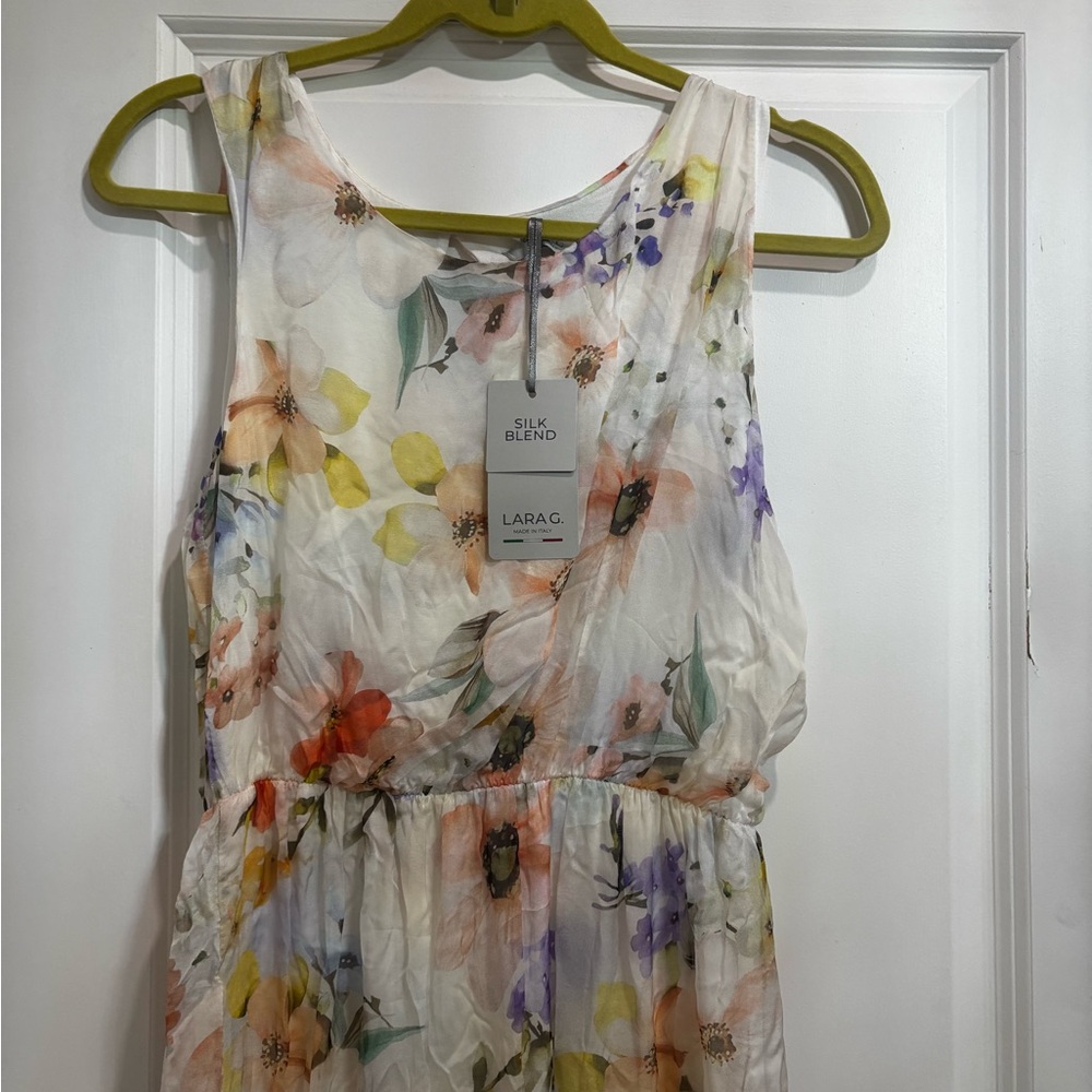 LARA Orange and Yellow Sleeveless Sundress for Wedding Guest